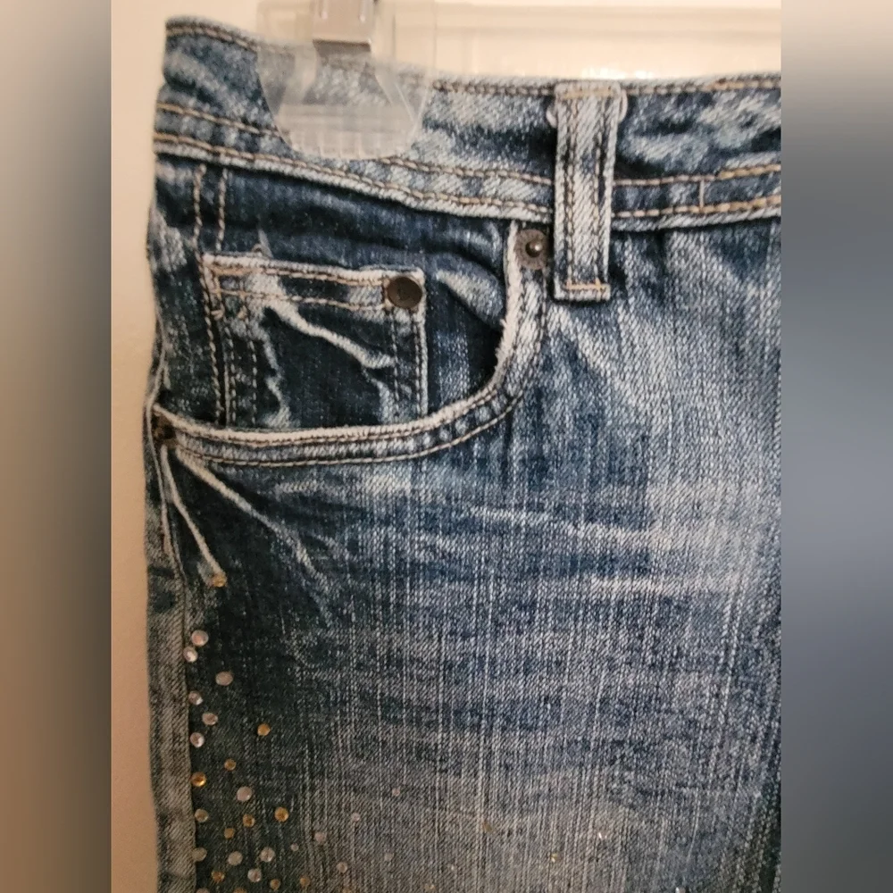 Justice Girlhood Blue Denim Silver Rhinestone and Gem Mini Skirt Size 12 Girls